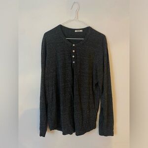 Heather Grey / Black Pima Curved Hem Henley